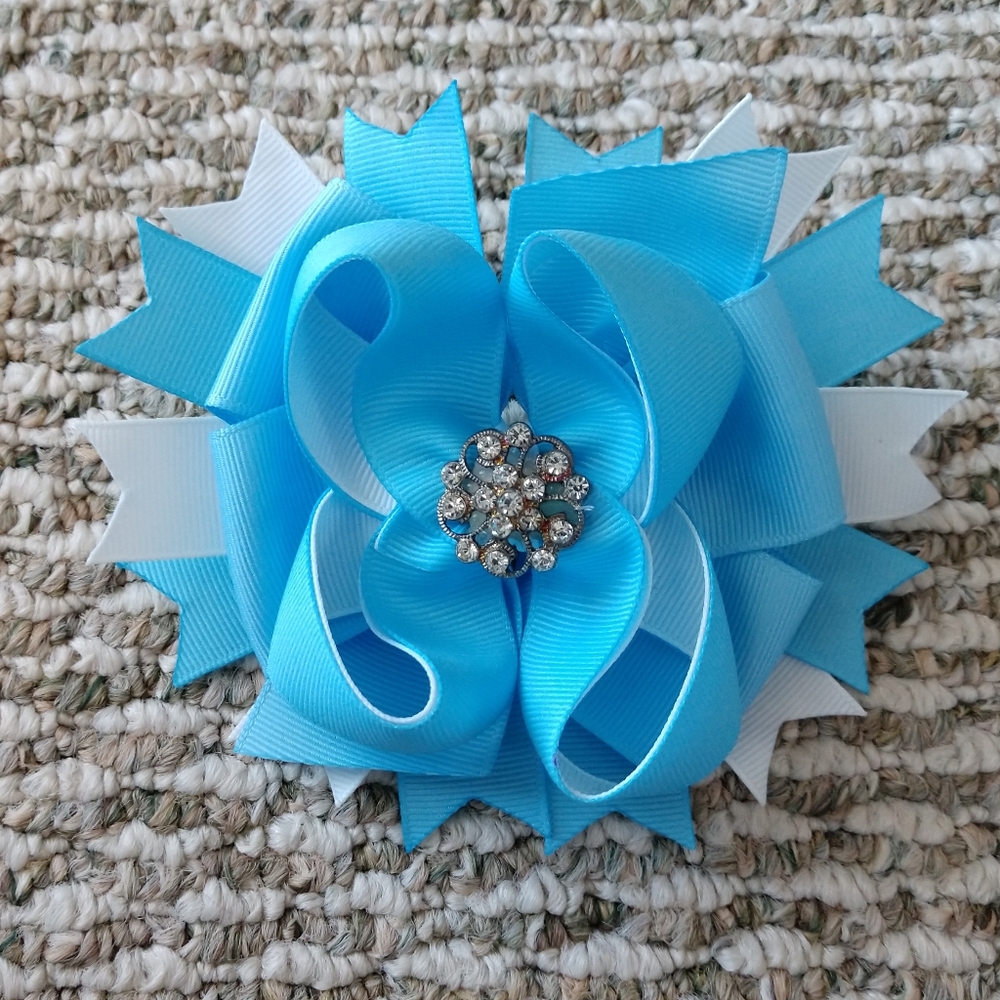Girl's Light Blue & White Hair Bow